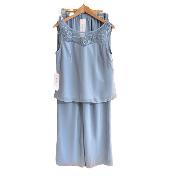 Azazie Mother of the Bride Maura Pantsuit 3 Pc  Dusty Blue Wedding New! Size 10 - Picture 3 of 16